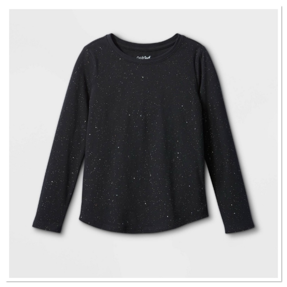 Girl’s Black Sparkle Glitter Long Sleeve T-Shirt